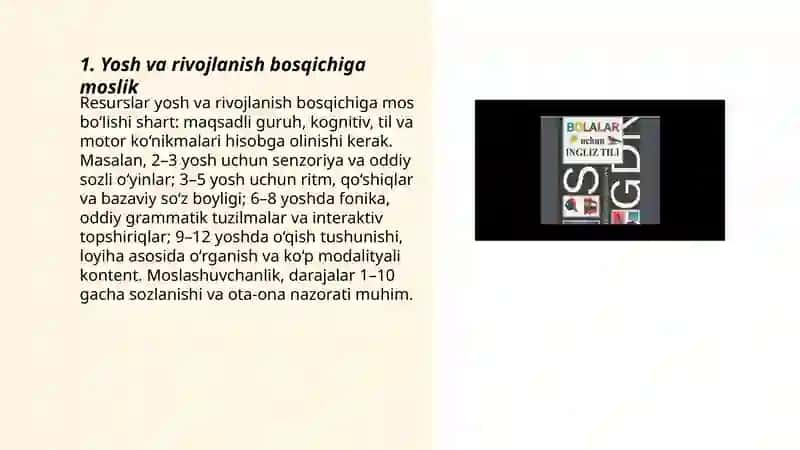 Bolalar uchun ingliz tilidagi onlayn resurslar: tanlash va qo‘llash mezonlari 3