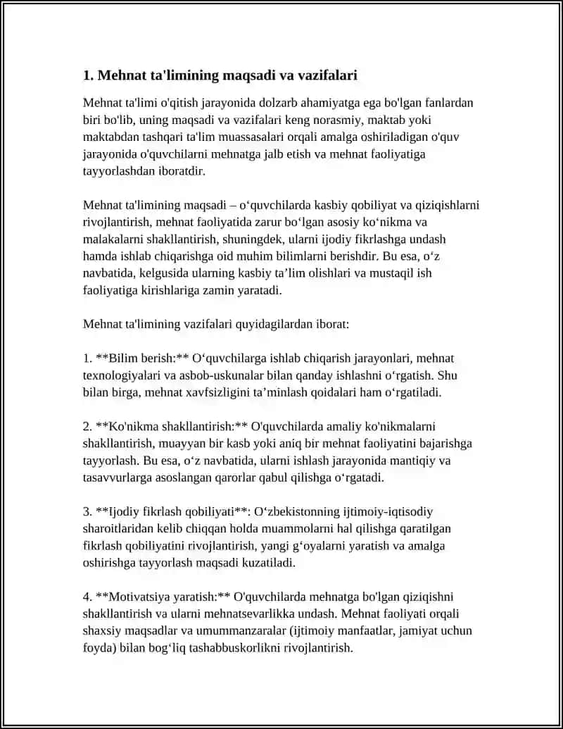 REFERAT Mavzu: MEHNAT TA‘LIMINING SHAKL VA METODLARI 3