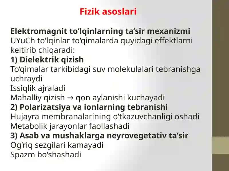 Ultra Yuqori Chastotali Elektr Toki Bilan Davolash Usuli 3