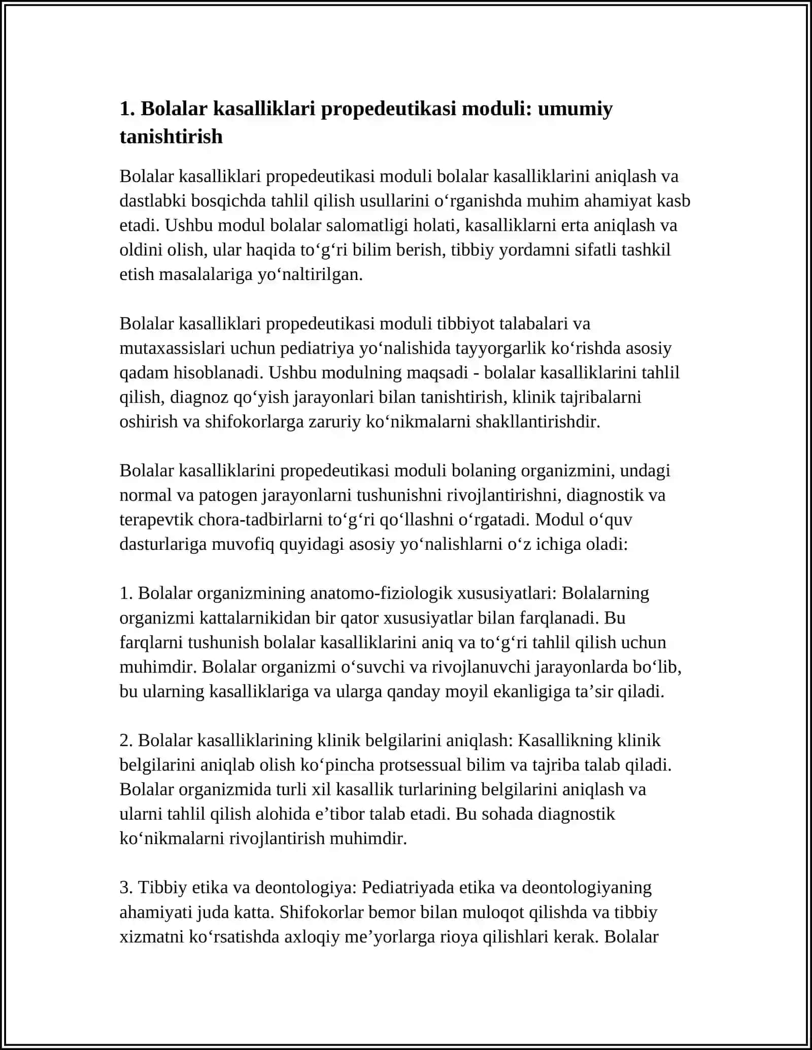 BOLALAR KASALLIKLARI PROPEDEVTIKASI MODULIGA 3