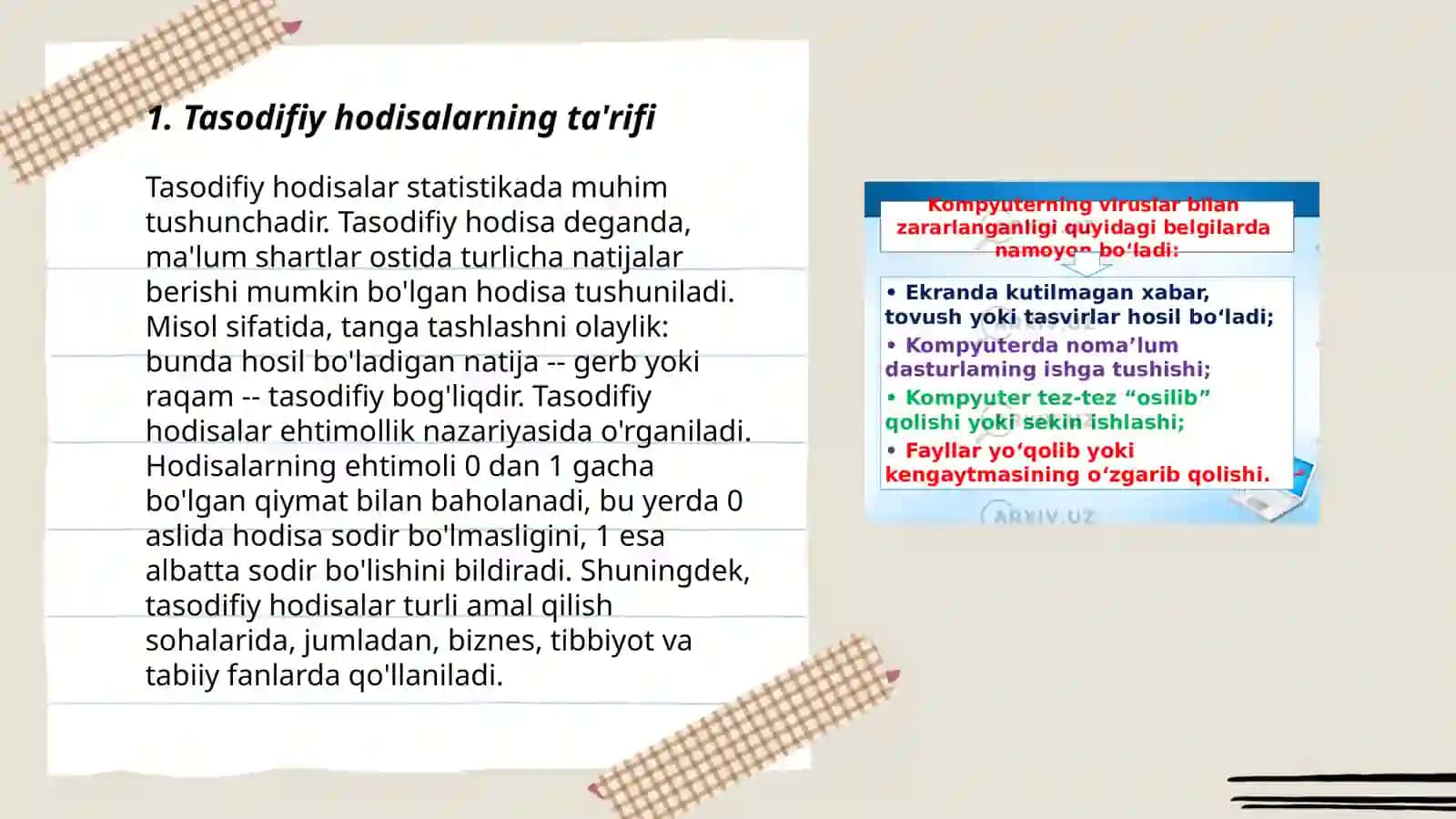 Tasodifiy hodisalar va ularni baholash usullari 3
