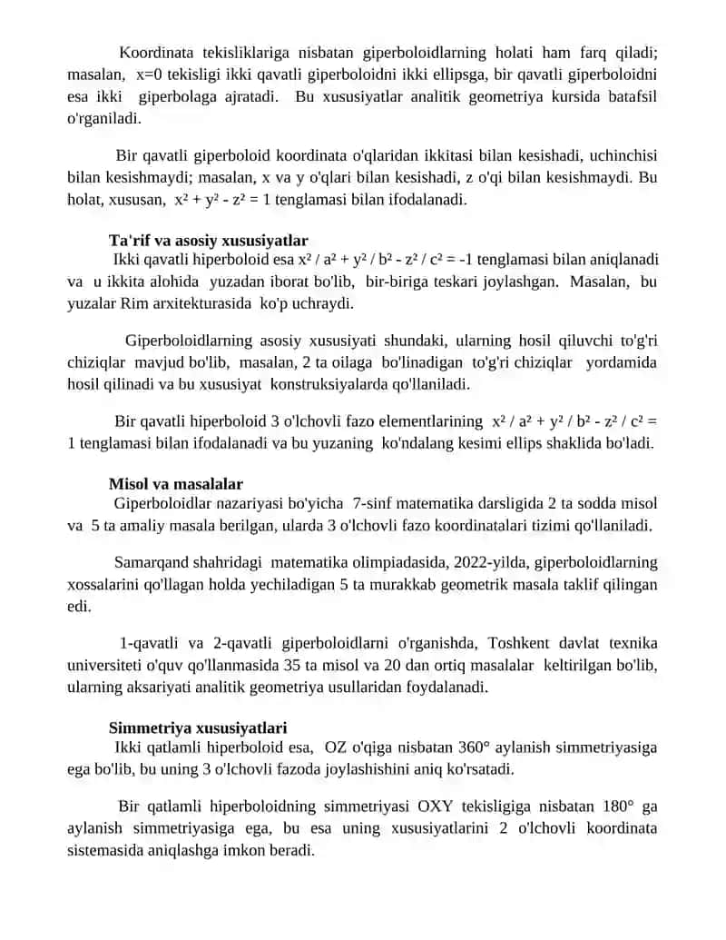 Bir pallali va ikki pallali giperboloid 3