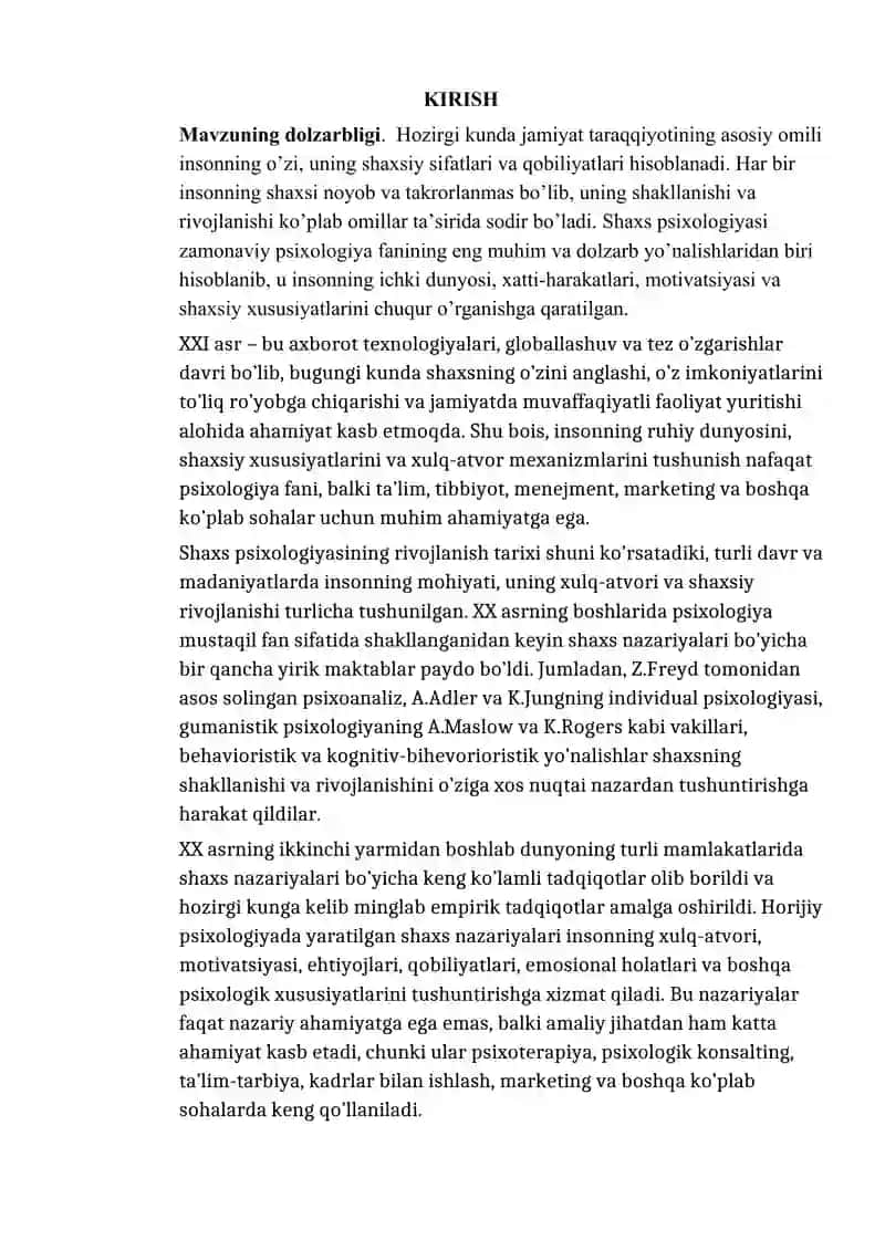SHAXSNING HORIJIY NAZARIYALARI KURS ISHI 3