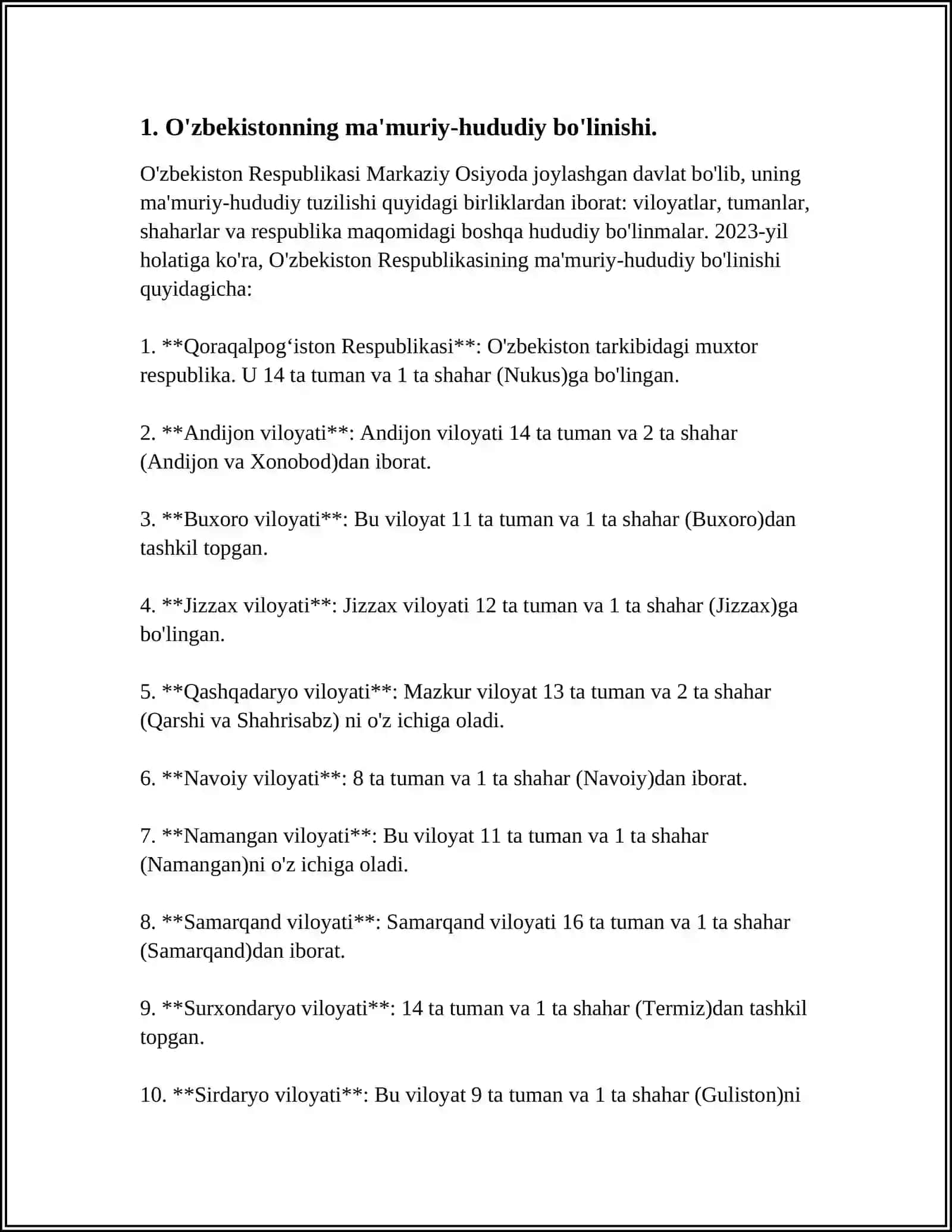 O‘ZBEKISTONNING MAMURIY-HUDUDIY TUZILISHI VA ULARNING MINTAQAVIY RIVOJLANISH XUSUSIYATLARI 3