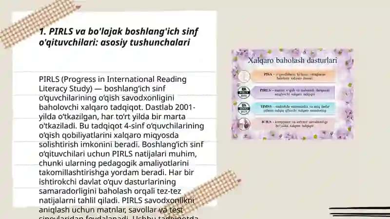 Xalqaro baholash dasturlari (PIRLS) bo'yicha boshlang'ich sinf o'qituvchilarining tayyorgarligini takomillashtirish 3