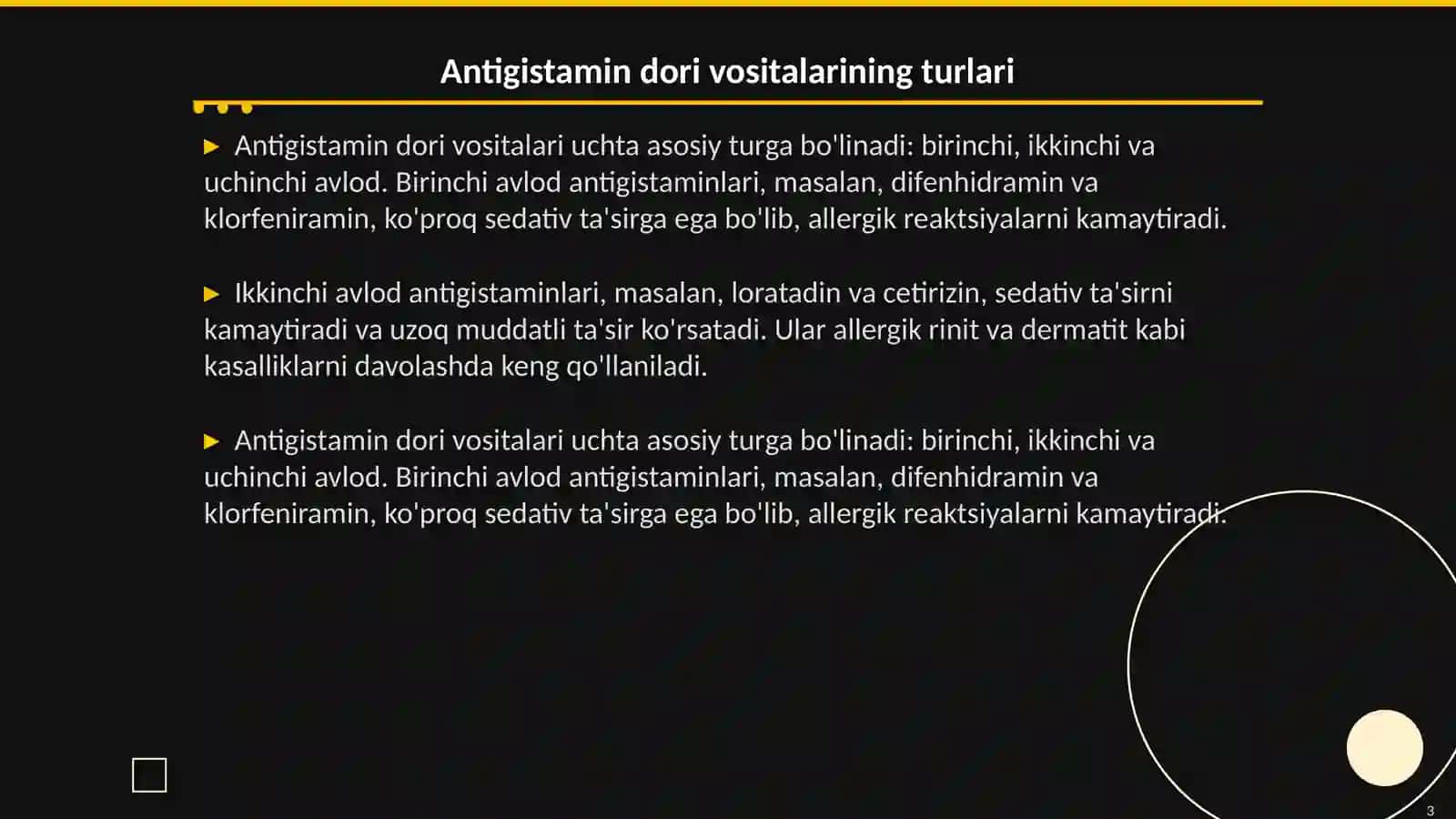 Antigistamin dori vositalari. Biologik obyektdan ajratib olish va tahlil qilish 3