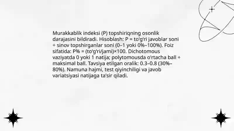 Test topshiriqlarining murakkablik indeksi effektivlik va diskriminativligi 3