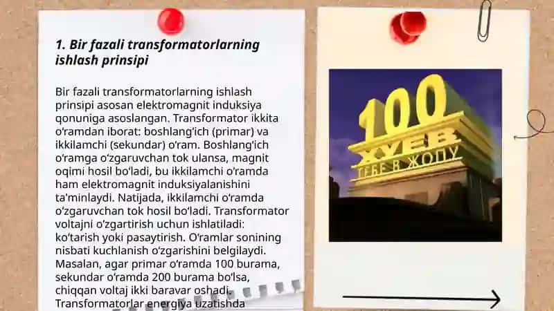 Bir fazali transformatorlar.Ularning parametrlari.Qoʻllanish sohalarini oʻrganish 3