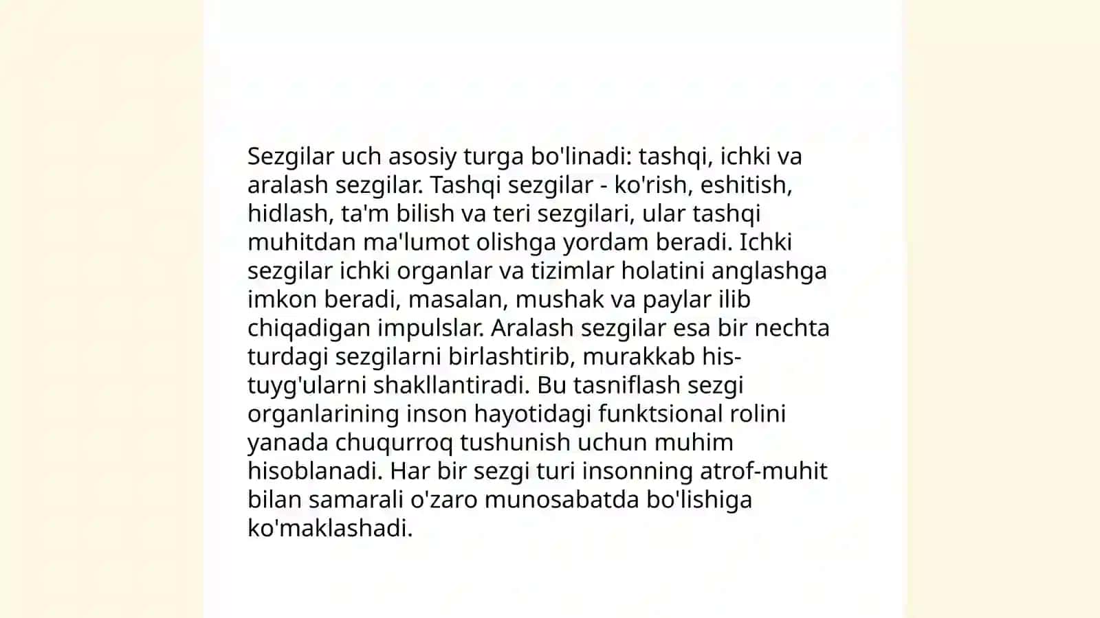 Sezgilarning tasnifi, sezgilarning turlari, sezgi sohasidagi qonuniyatlar 3