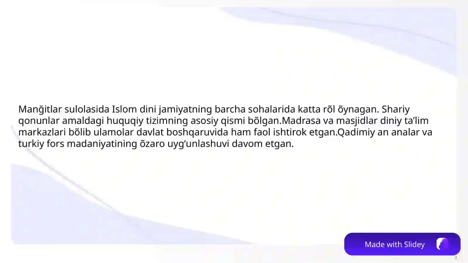 Uzbekiston tarixi fanidan loyixa ishi 3
