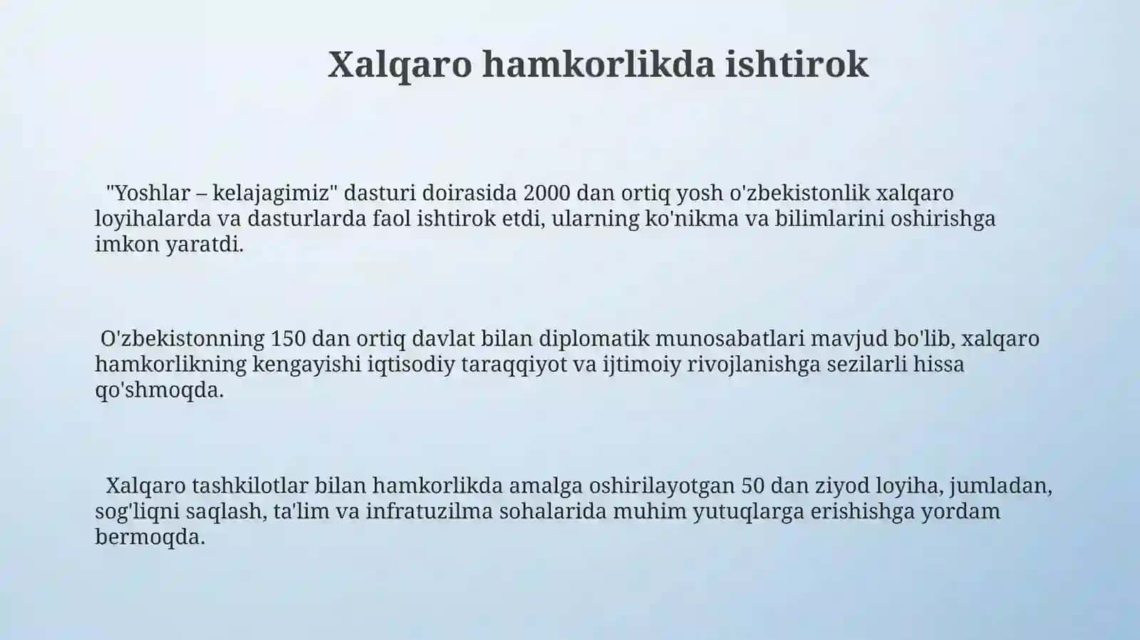 Oʼzbekiston xalqi. Xalqning jamiyat va davlat hayotidagi ishtiroki. Xalq nomidan ish olib borish 3
