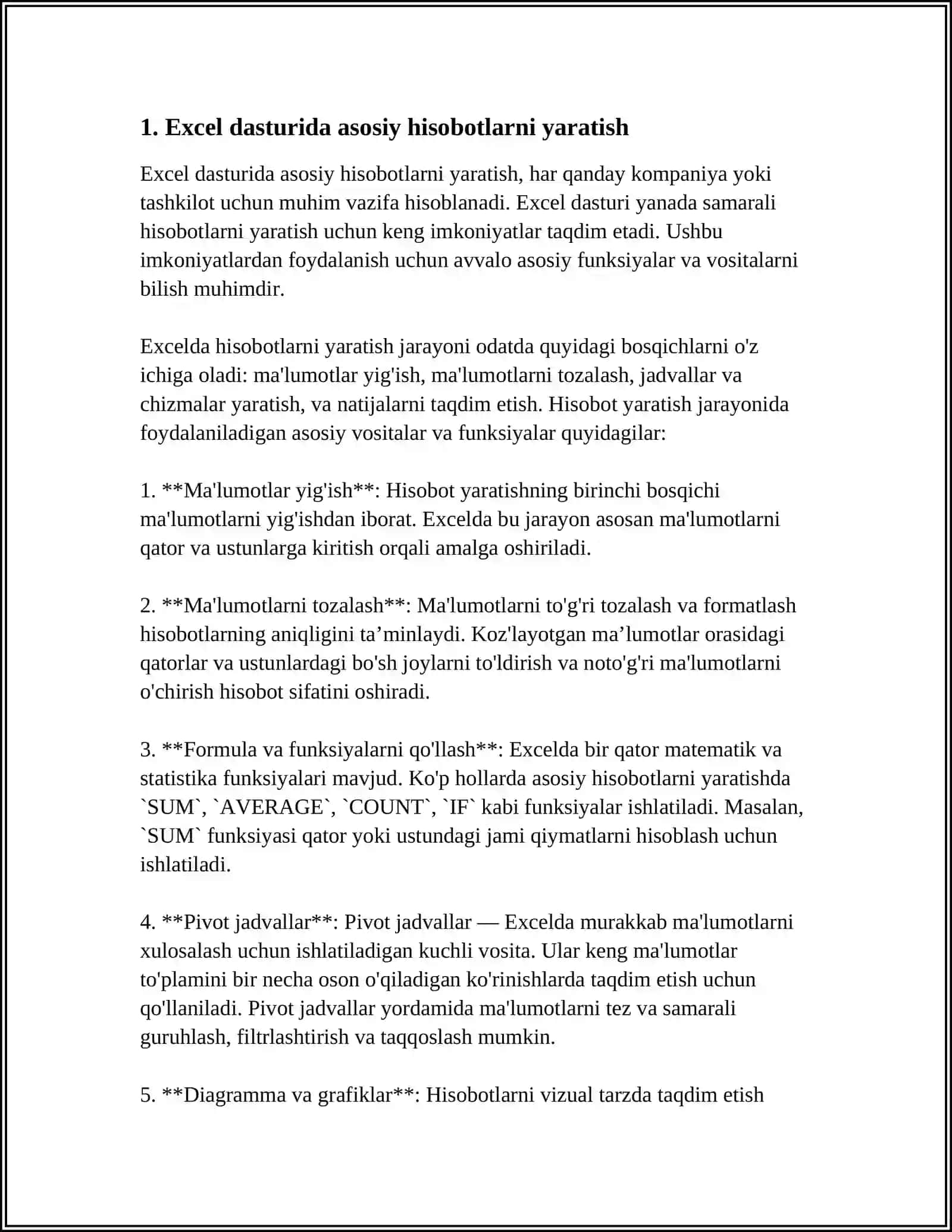 EXCEL DASTURIDA TURLI HISBOTLAR TAYYORLASH 3
