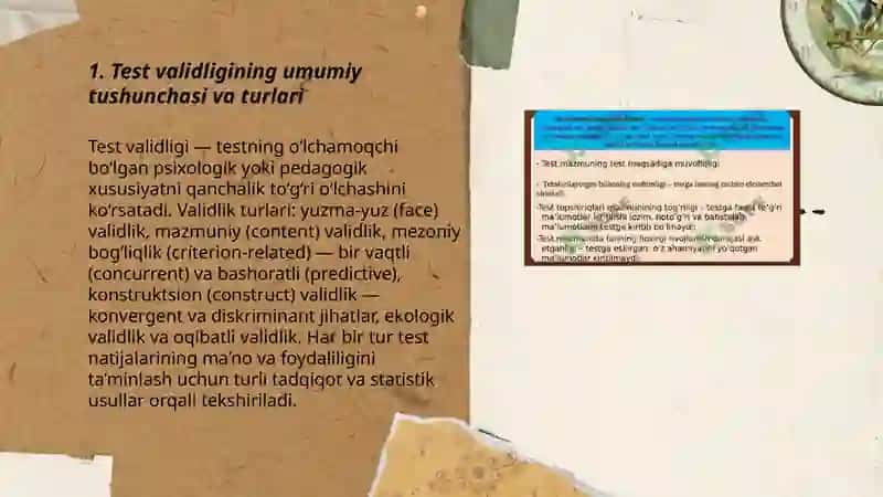 Testlarlarning validligi uni aniqlash va tekshirish xususiyatlari 3