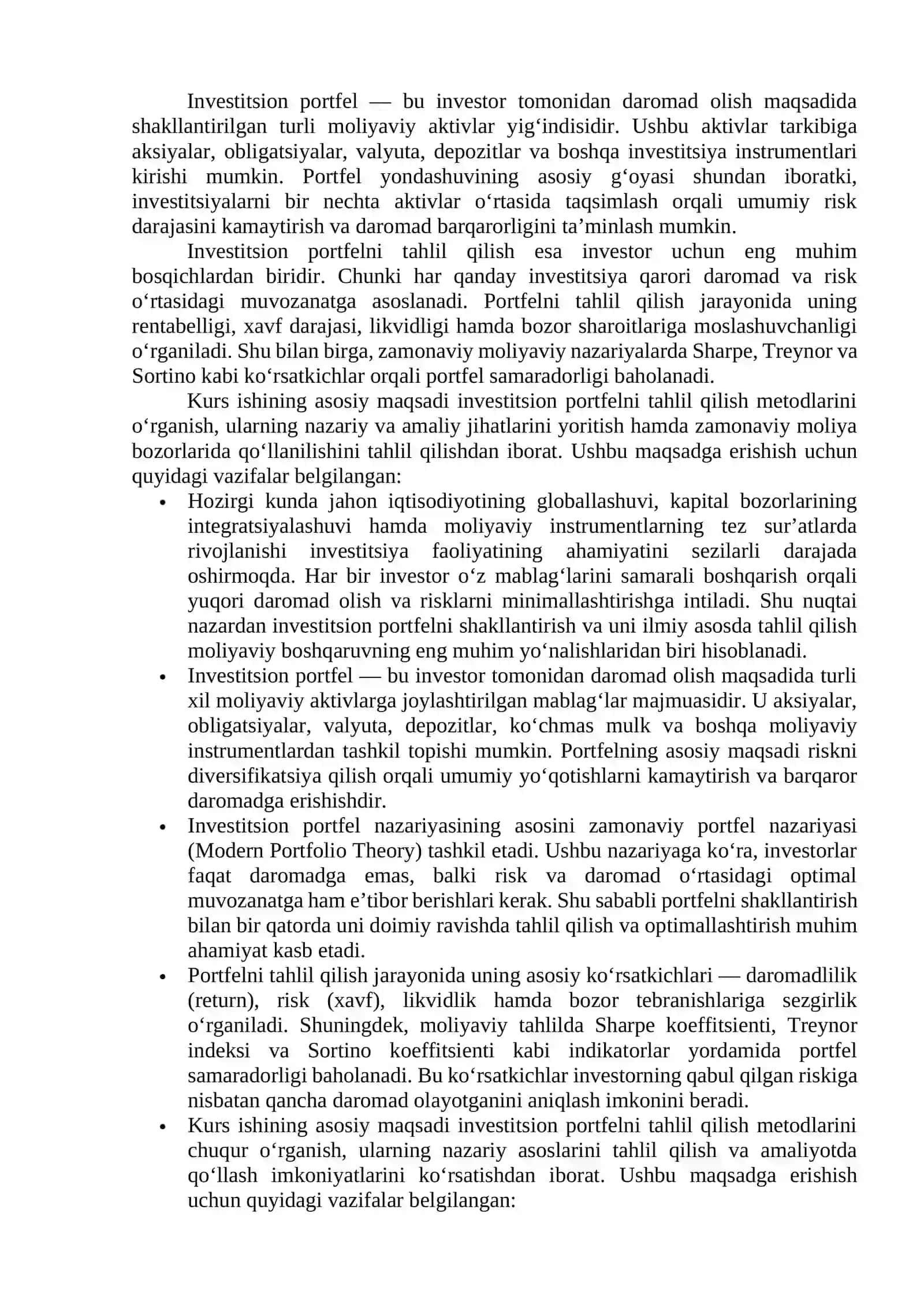 Investitsion portfelni tahlil qilish metodlari 3