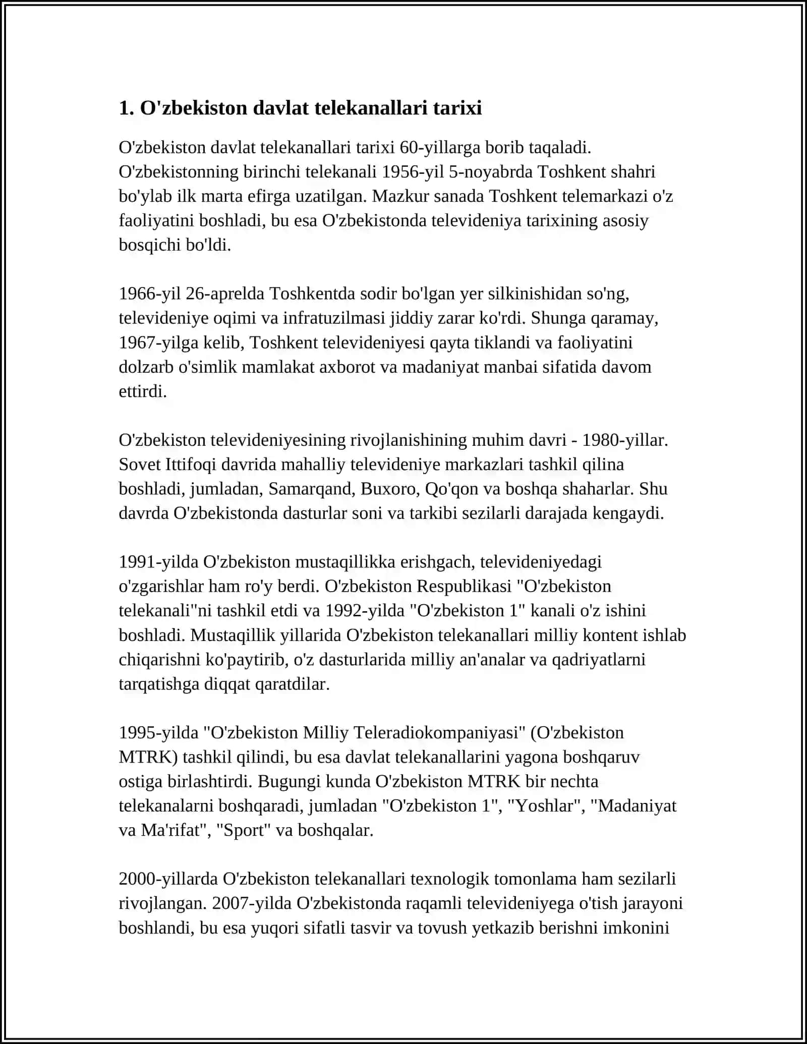 O'ZBEKISTON DAVLATIGA QARASHLI TELEKANALLARNI O'RGANISH VA TAHLIL QILISH 3
