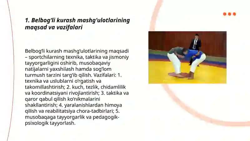 Belbogli kurash mashgʻulotlarini tashkillashtirish va oʻtkazish nazariyasi 3