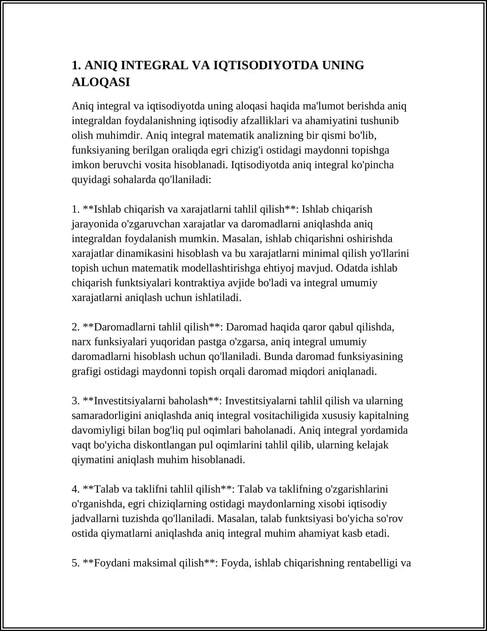 ANIQ INTEGRAL TUSHUNCHASINING IQTISODIYOTGA QO'LLANILISHI 3