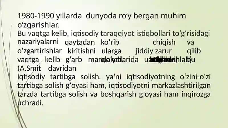 Bozor iqtisodiga o‘tishning asosiy tamoyillari. O‘zbekistonning o‘ziga xos ijtimoiy-iqtisodiy yangilanish yo‘lini tanlashi 3