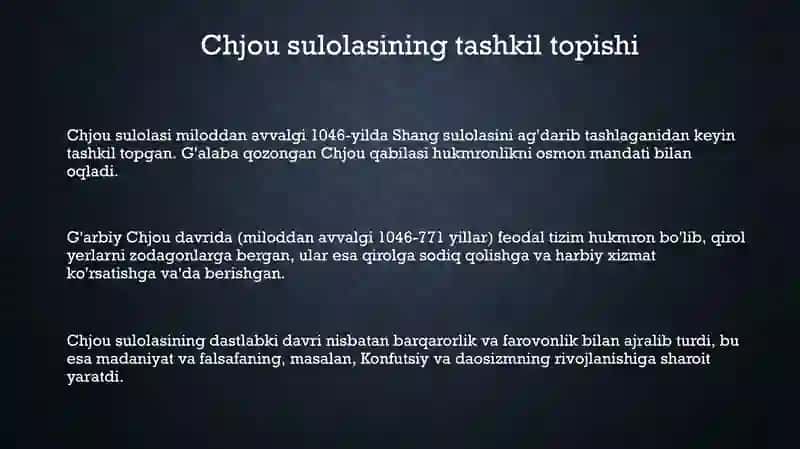 CHJOU, SIN VA XAN PODSHOLIGI DAVRIDA XITOY 3