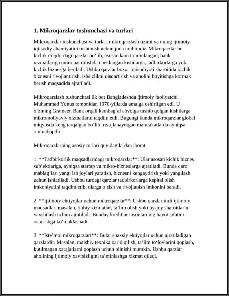 Mikroqarzlar va Ularning Ijtimoiy-Iqtisodiy Ahamiyati 3