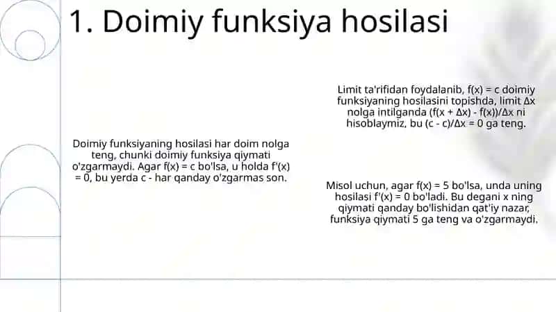 Asosiy elementar funksiyalarning hosilalari formulasini keltirib chiqarish 3