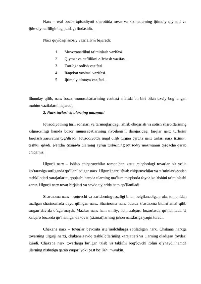 Narxning mohiyati va shakllanish xususiyatlari 3