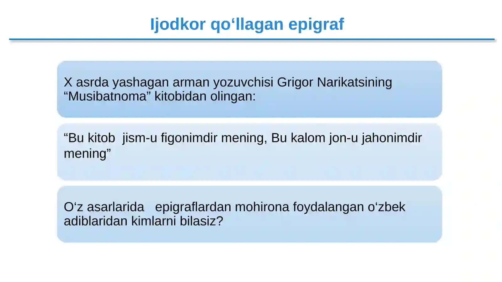 9-sinf Adabiyot fanidan Asrga tatigulik kun roman tahlili dars ishlanma 3