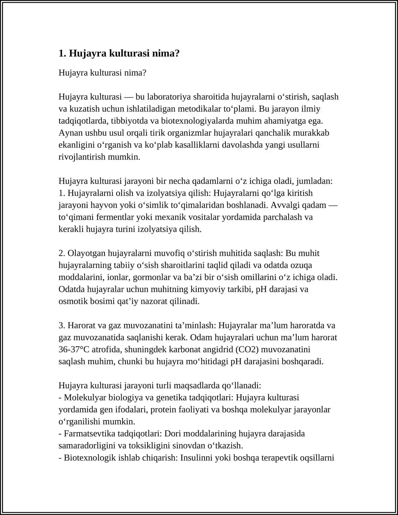 VIRUSLARNI AJRATIB OLISHDA QO‘LLANILADIGAN HUJAYRA KULTURALARI, OLINISHI, QO‘LLANILISHI 3