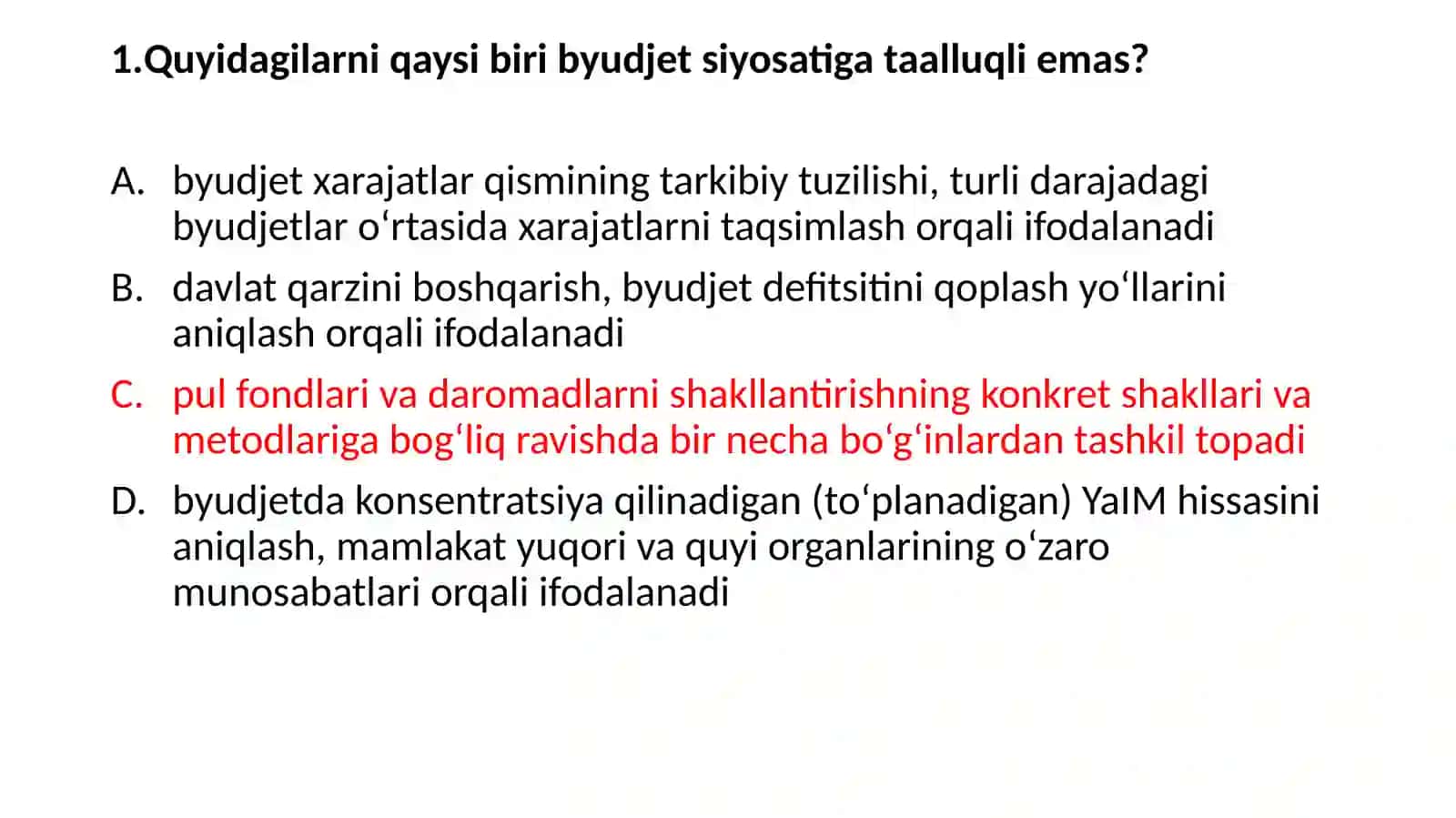 MOLIYA fanidan test savollari 3