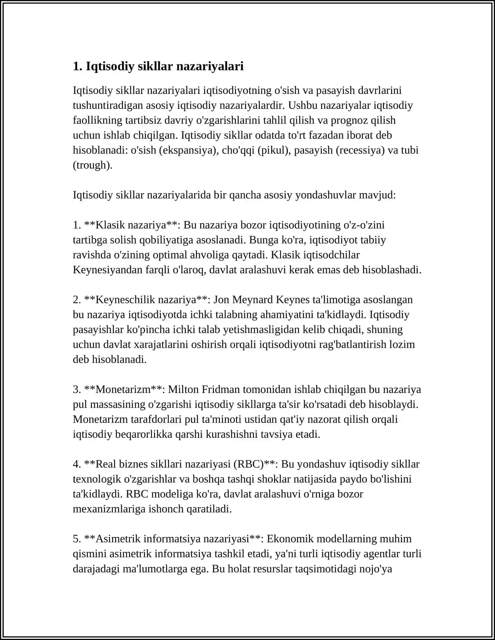 IQTISODIYOTNING SIKLLIGI TO’G’RISIDA TURLI XIL NAZARIYALAR. ISHSIZLIKNING MOHIYATI VA TURLARI 3