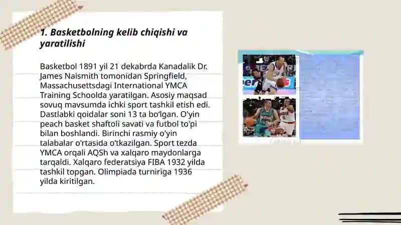 Basketbolning rivojlanish tarixi, o'yin texnikasi, taktikasi va qoidalari 3