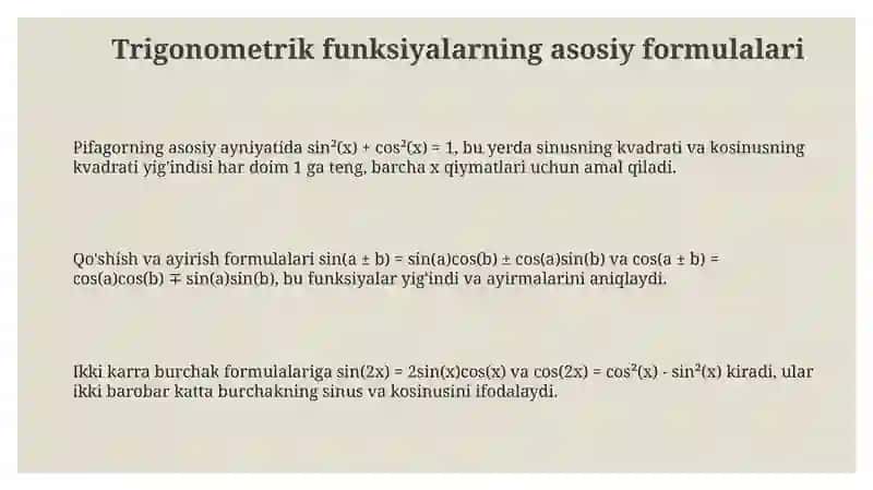 Trigonometrik funksiyalarni integrallash 3