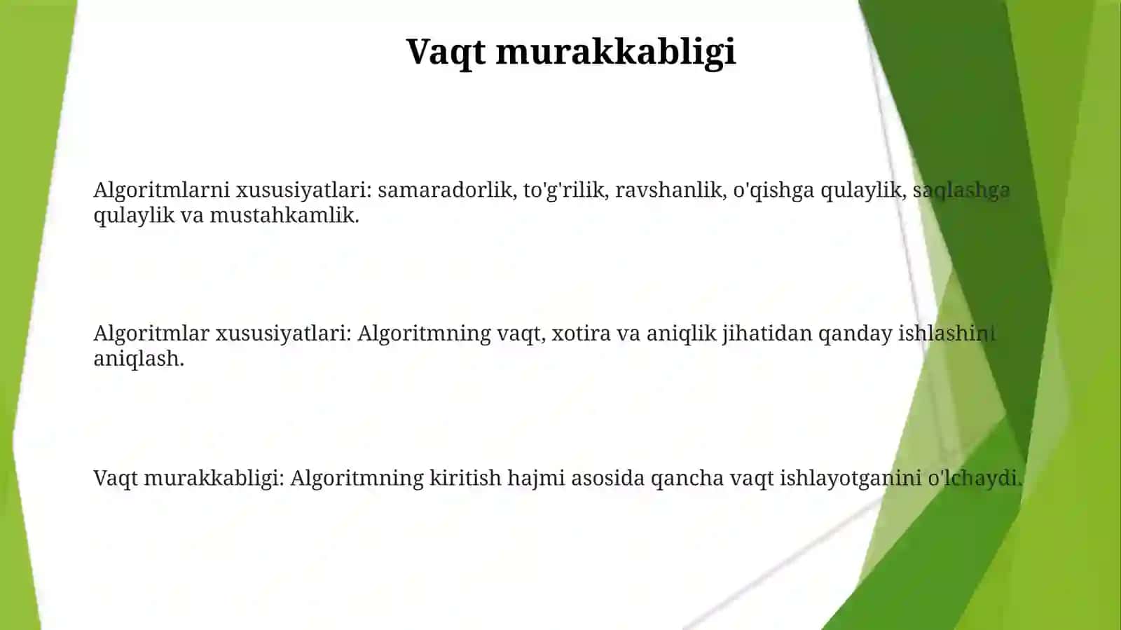 Algoritmlarning turli xossalari 3