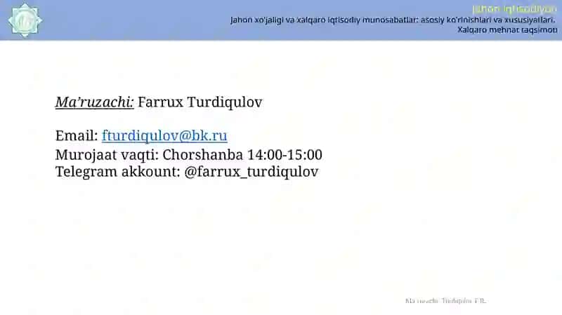 XALQARO XO'JALIK VA IQTISODIY MUNOSABATLAR 3