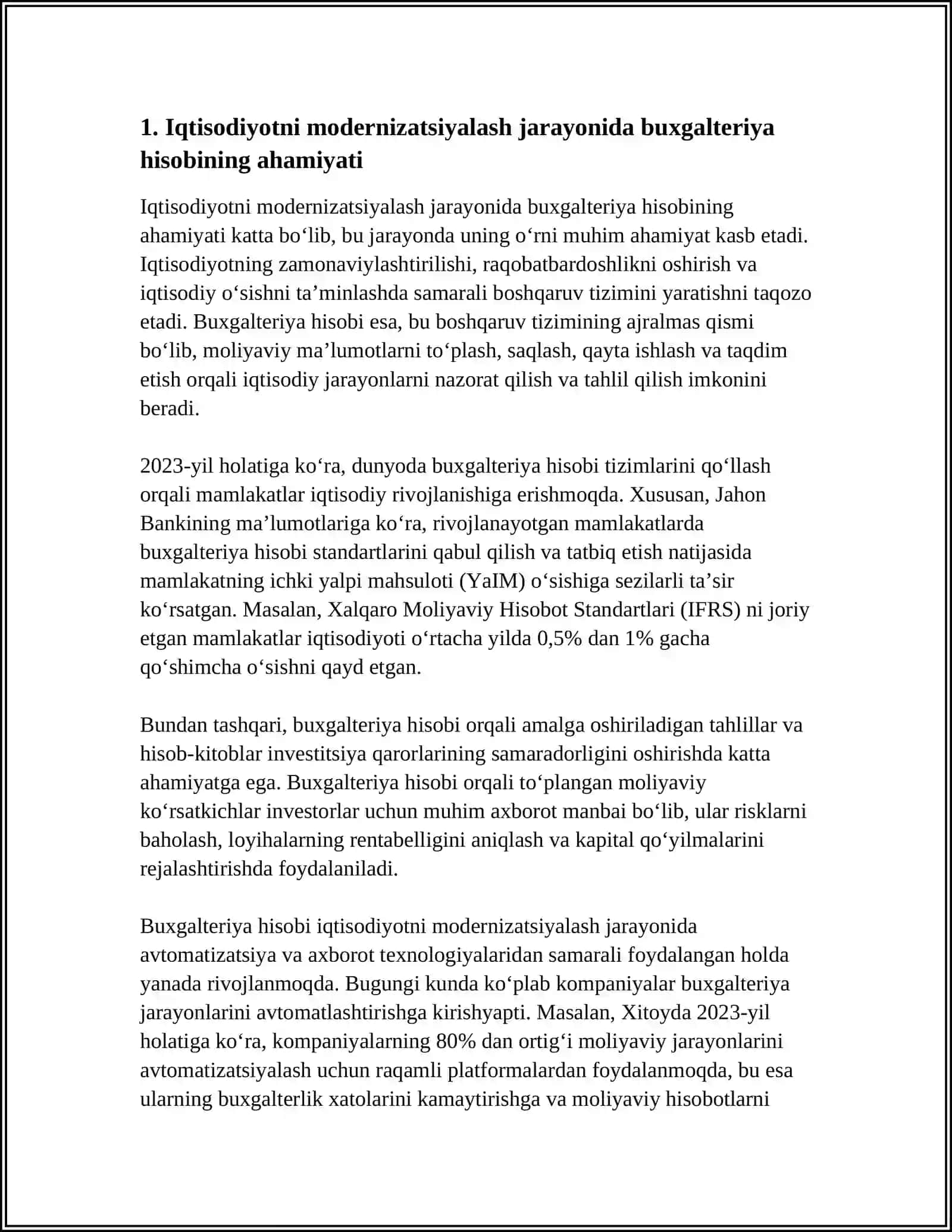 IQTISODIYOTNI MODERNIZATSIYALASH SHAROITIDA BUXGALTERIYA HISOBINING ZARURIYATI VA TUTGAN O'RNI 3