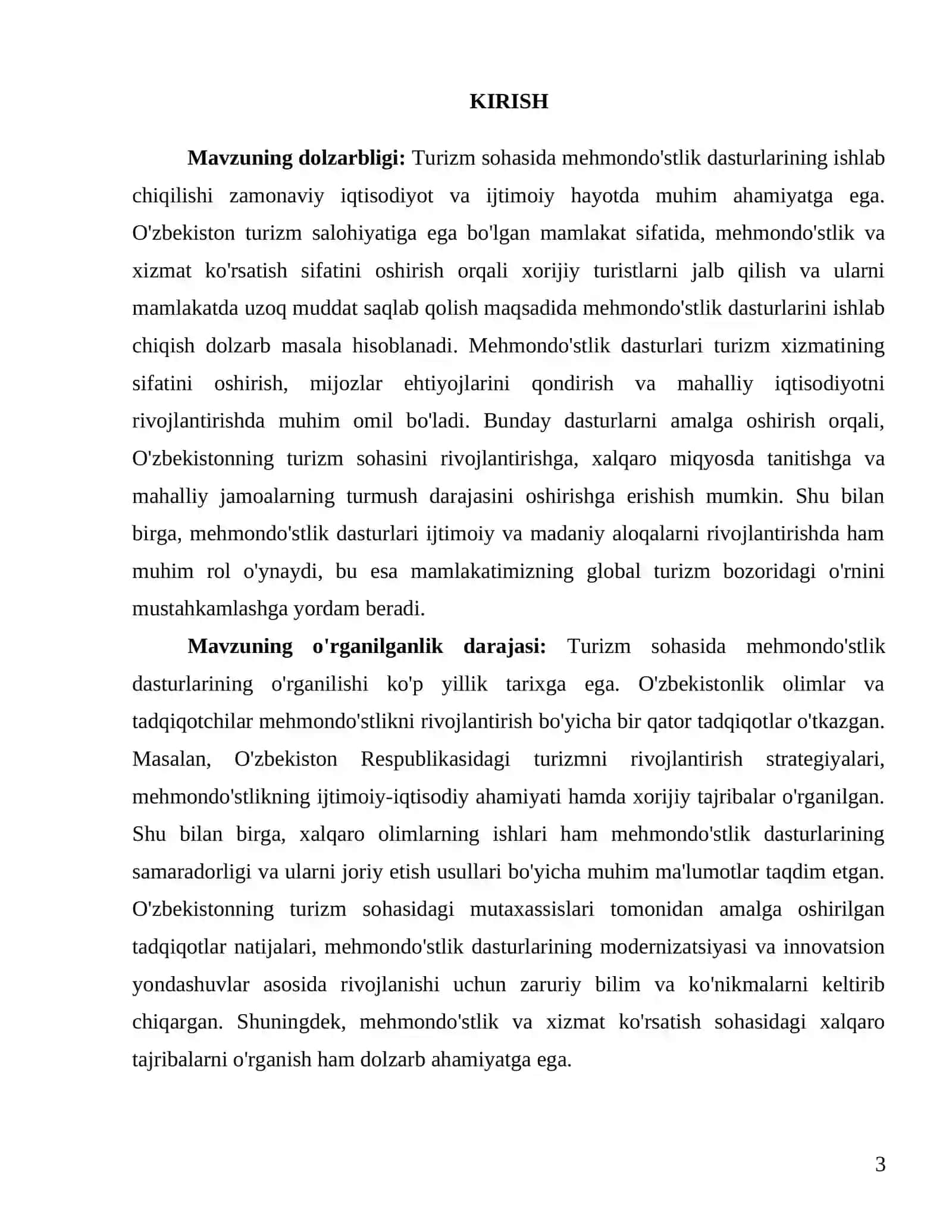 "Turizm xizmatida mehmondo'stlik dasturini ishlab chiqish" 3