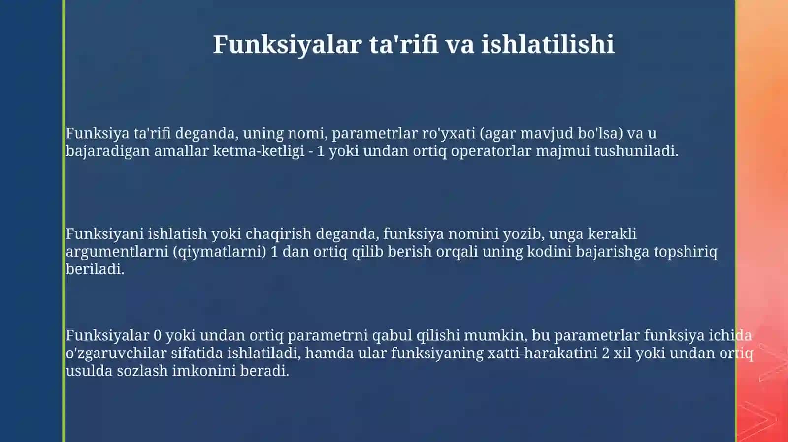 Funksiyalar yaratish va ulardan foydalanish 3