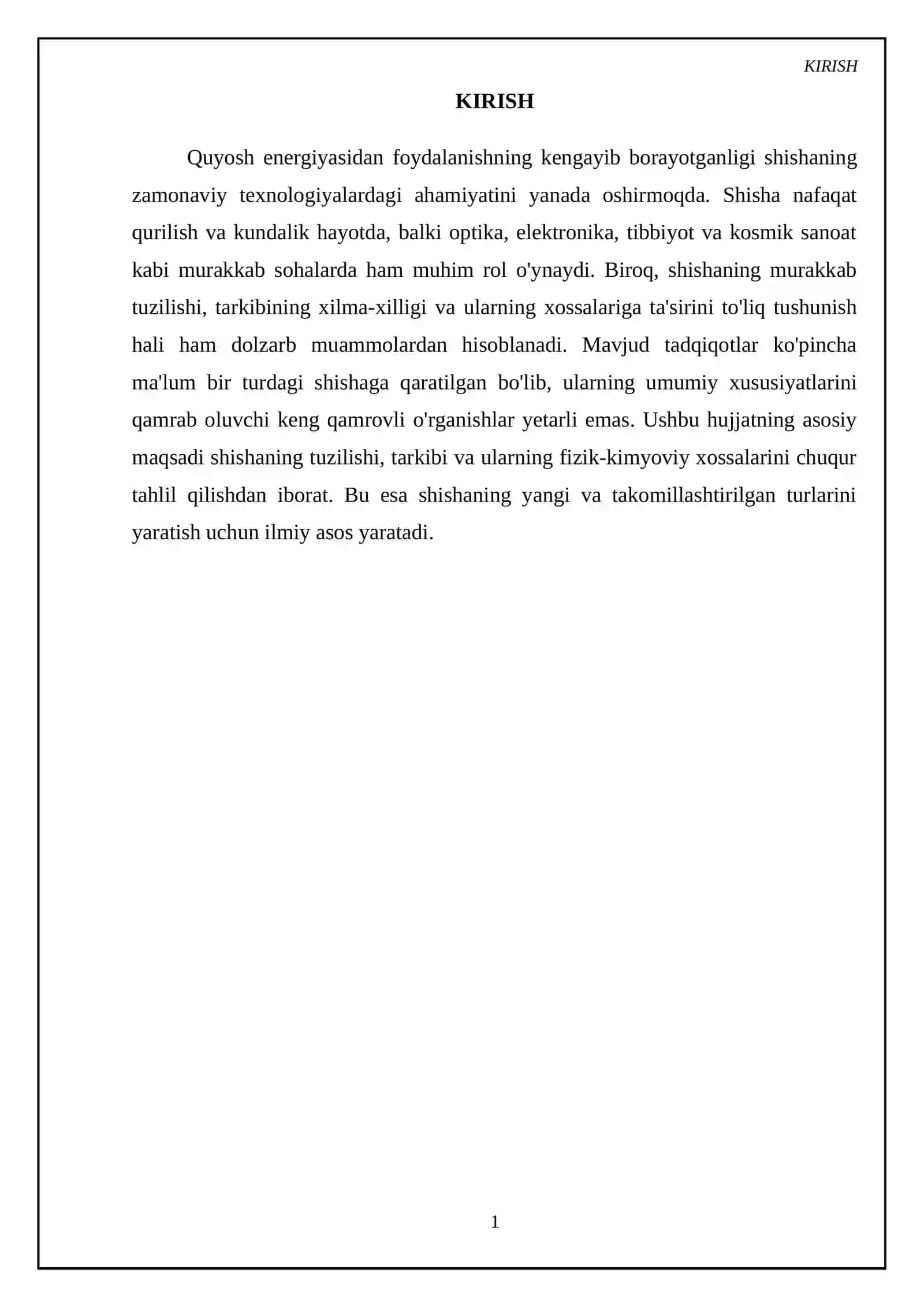 Shishaning tuzilishi, tarkibi, xossalarini o'rganish 3
