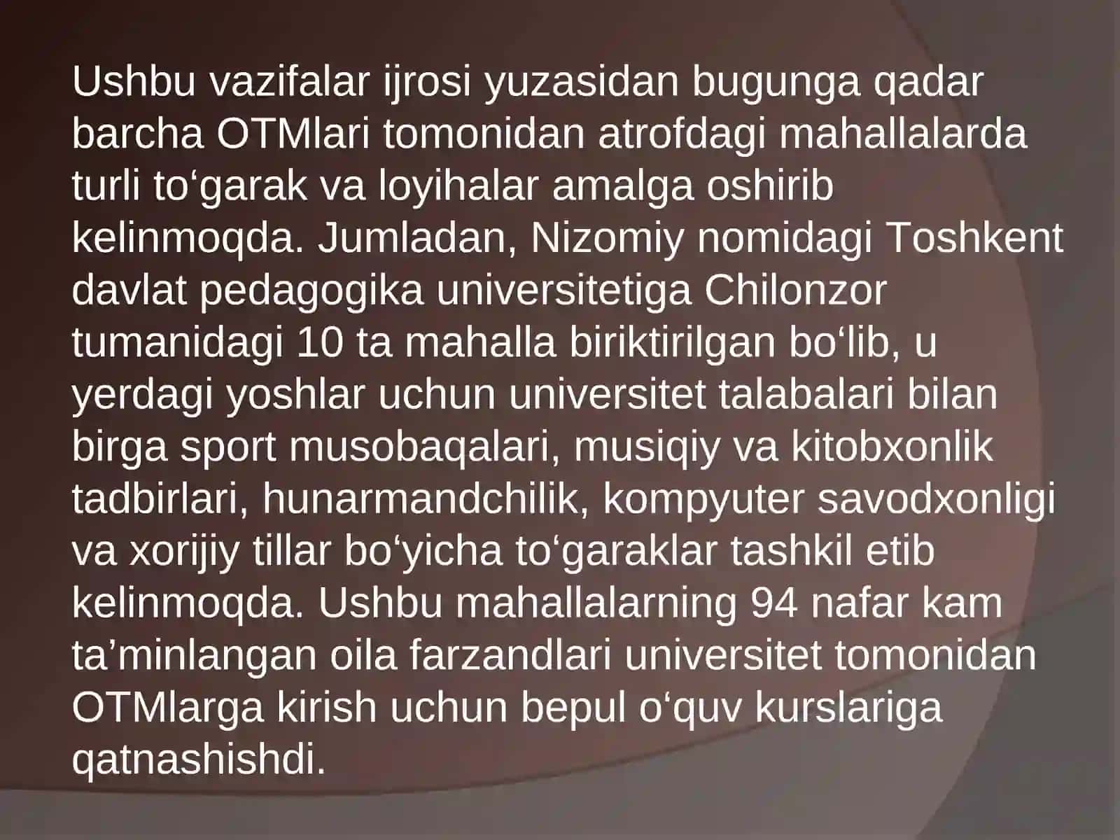 Mahallalarda yoshlar bilan ishlash tizimini tubdan takomillashtirish chora-tadbirlari to‘g‘risida 3