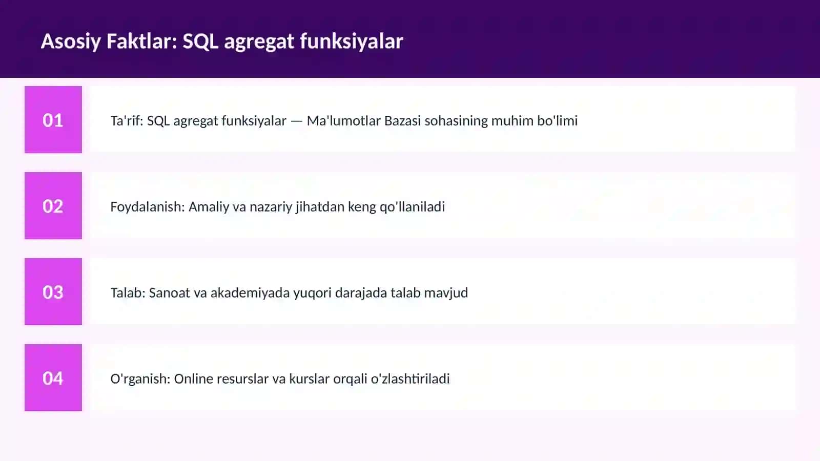 SQL agregat funksiyalar 3