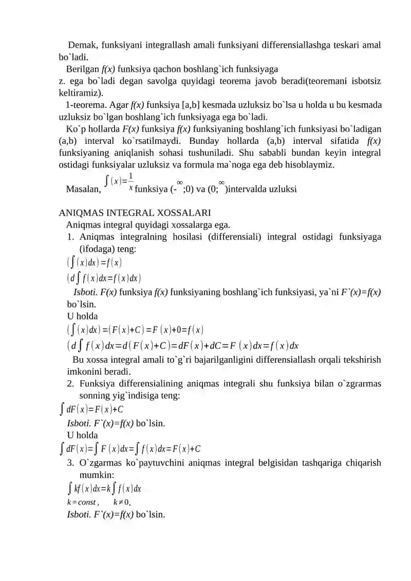 BIR O`ZGARUVCHI FUNKSIYANING INTEGRAL HISOBI 3
