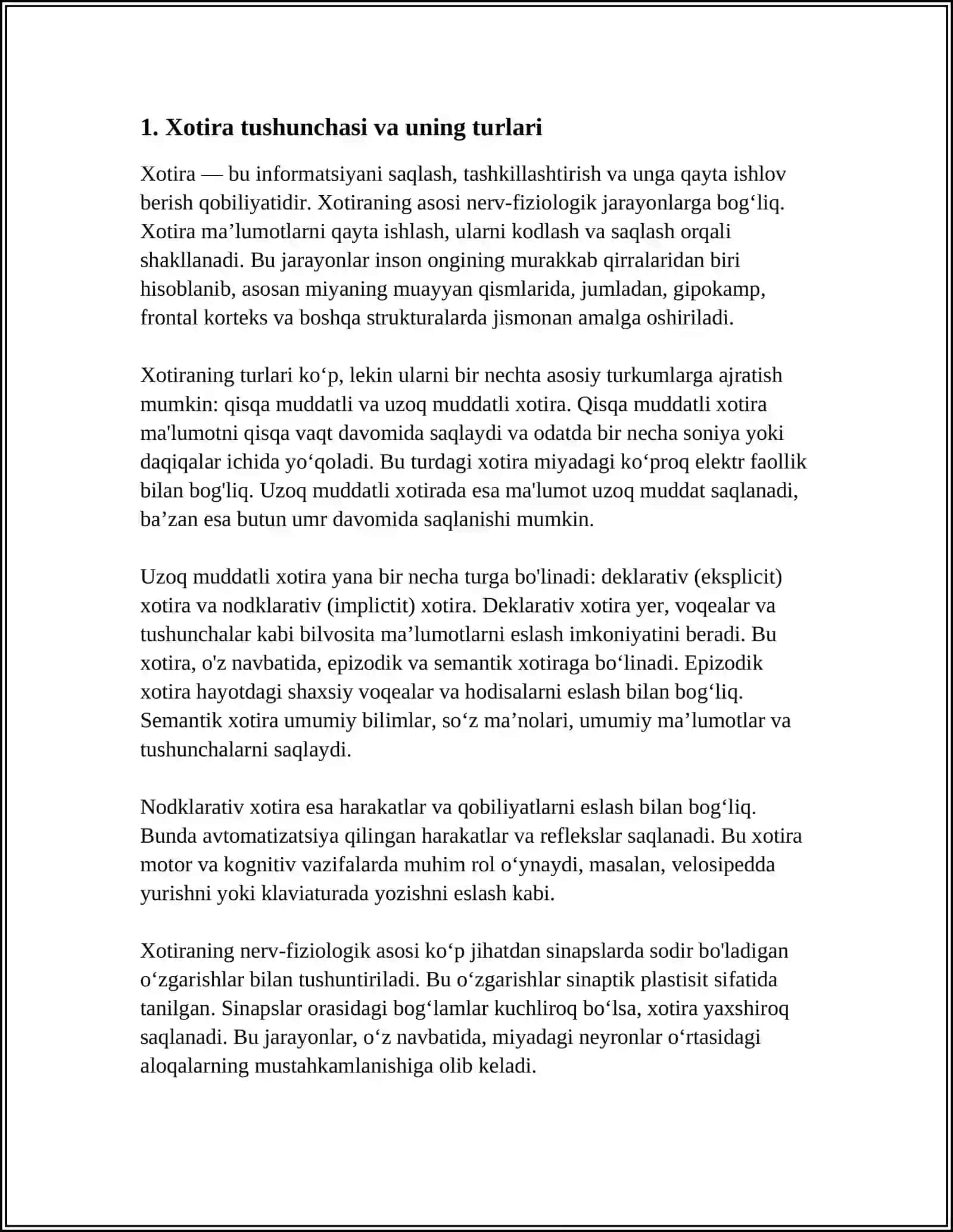 Xotira tushunchasi va uning nerv-fiziologik asosi 3