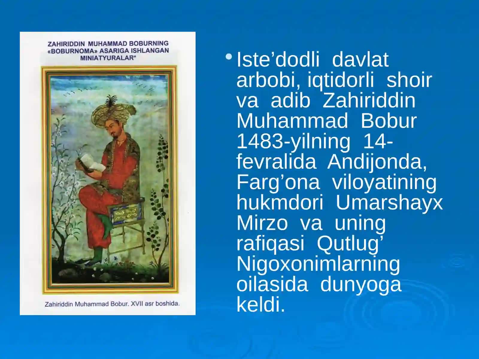 5-sinf Adabiyot Zahiriddin Muhammad Bobur hayoti va ijodi dars ishlanma va taqdimoti 3