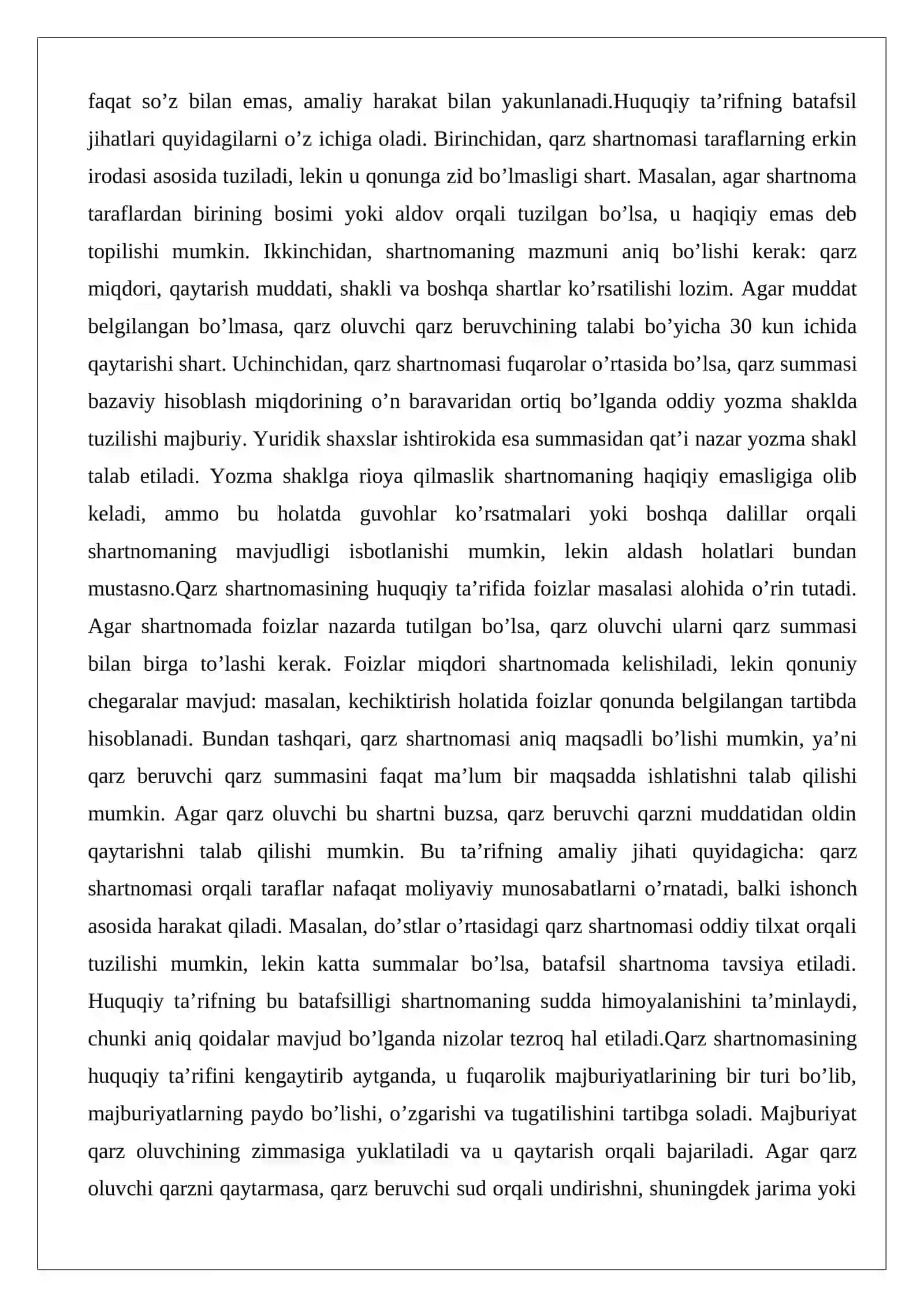 Qarz shartnomasining tushunchasi, huquqiy tabiati va elementlari 3