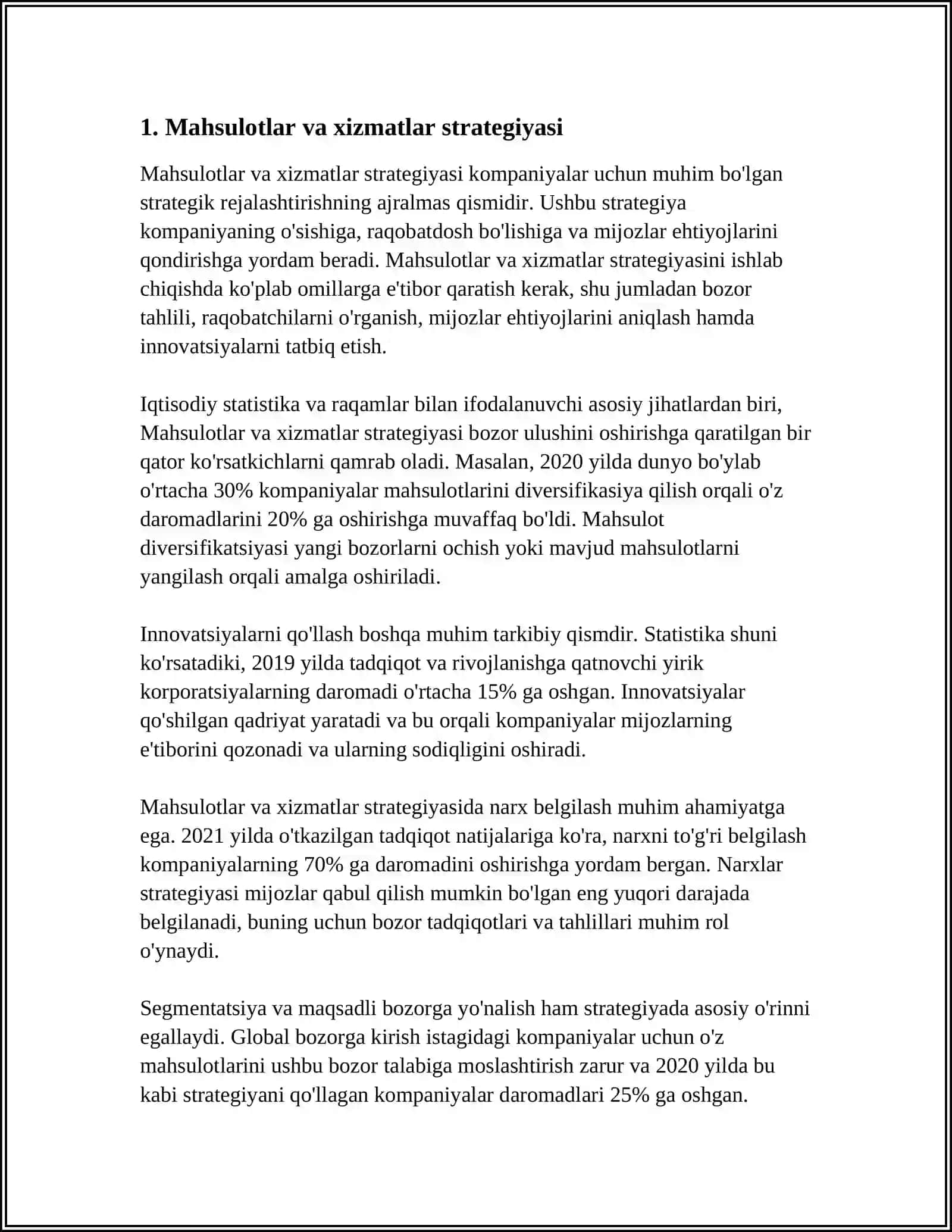 Mahsulotlar va xizmatlar strategiyasi 3