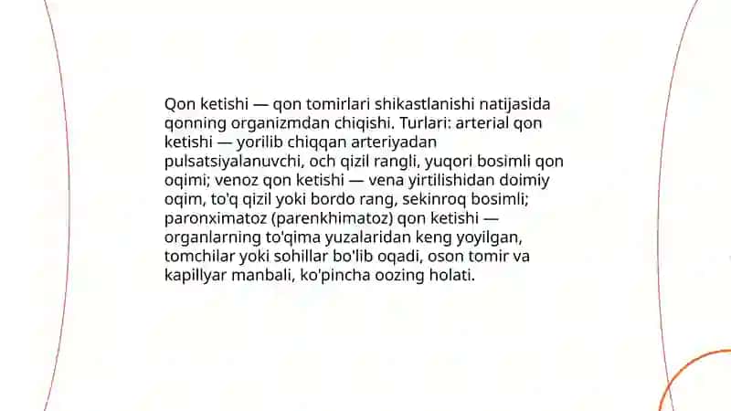 Qon ketishi.Arterial Venoz Paronximatoz turlari 3
