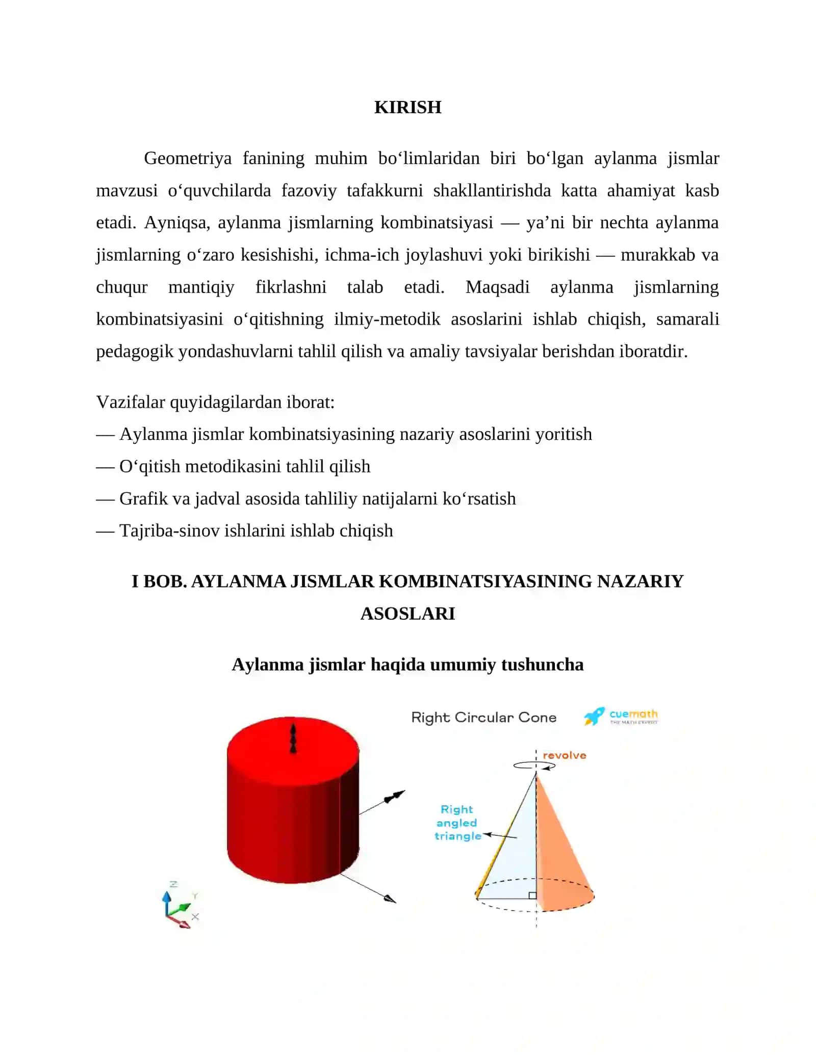 Aylanma jismlarning kombinatsiyasini o'qitish metodikasi 3