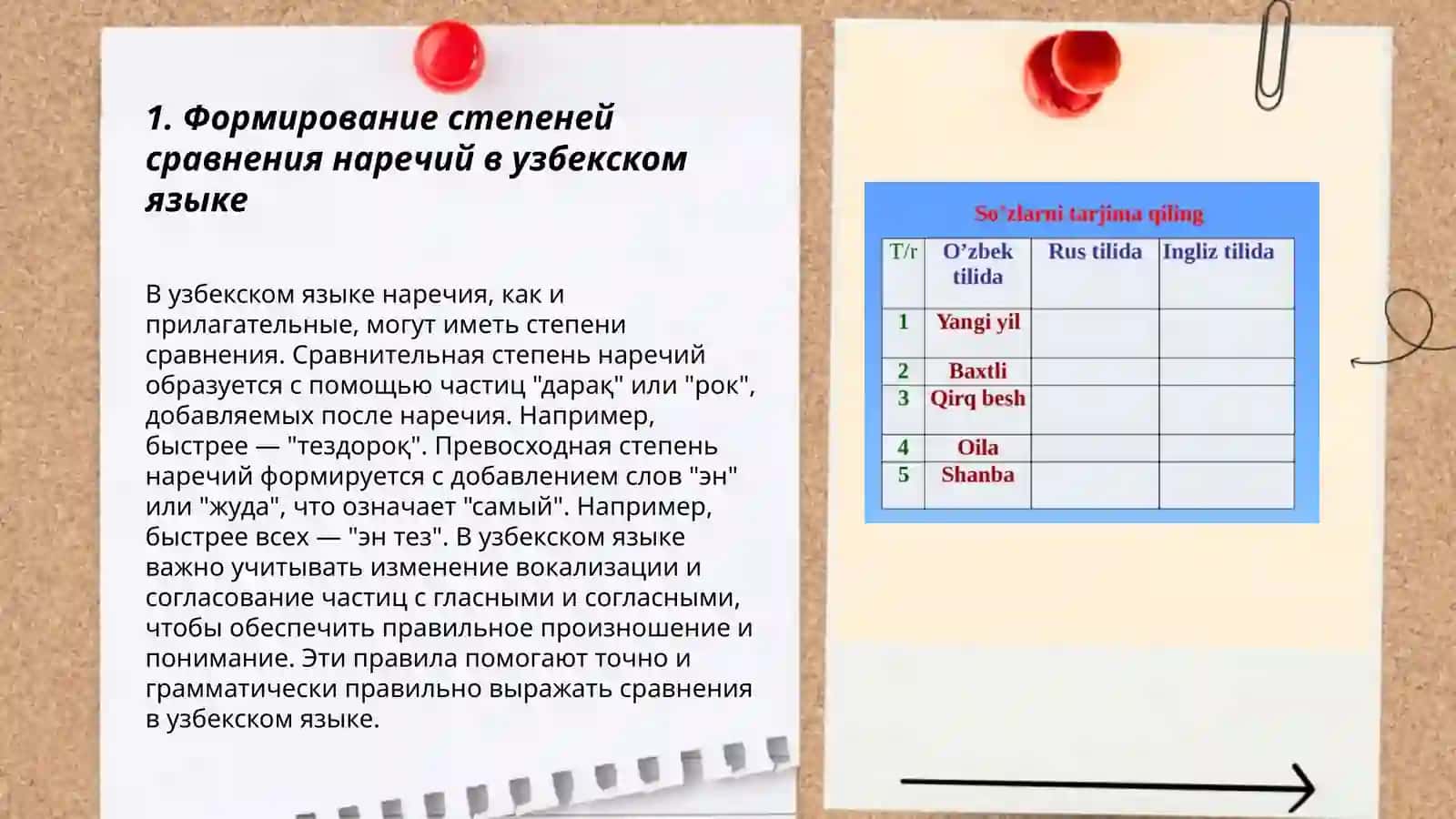 Формирование степеней сравнения наречий в узбекском языке 3