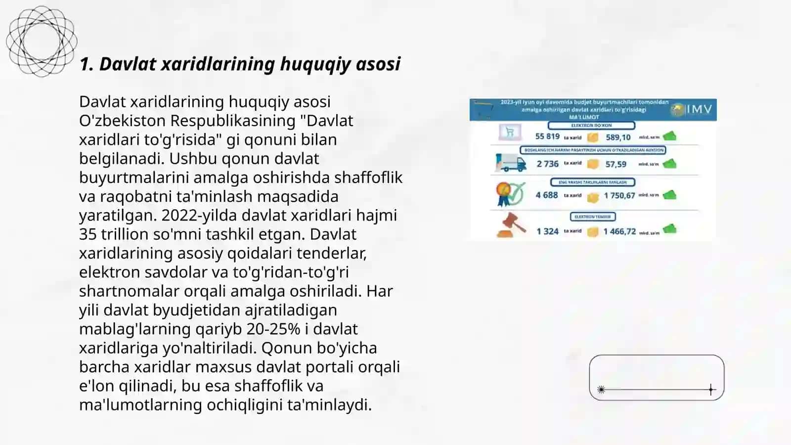 Davlat xaridlari jarayoni. Davlat xaridlarini rejalashtirish 3