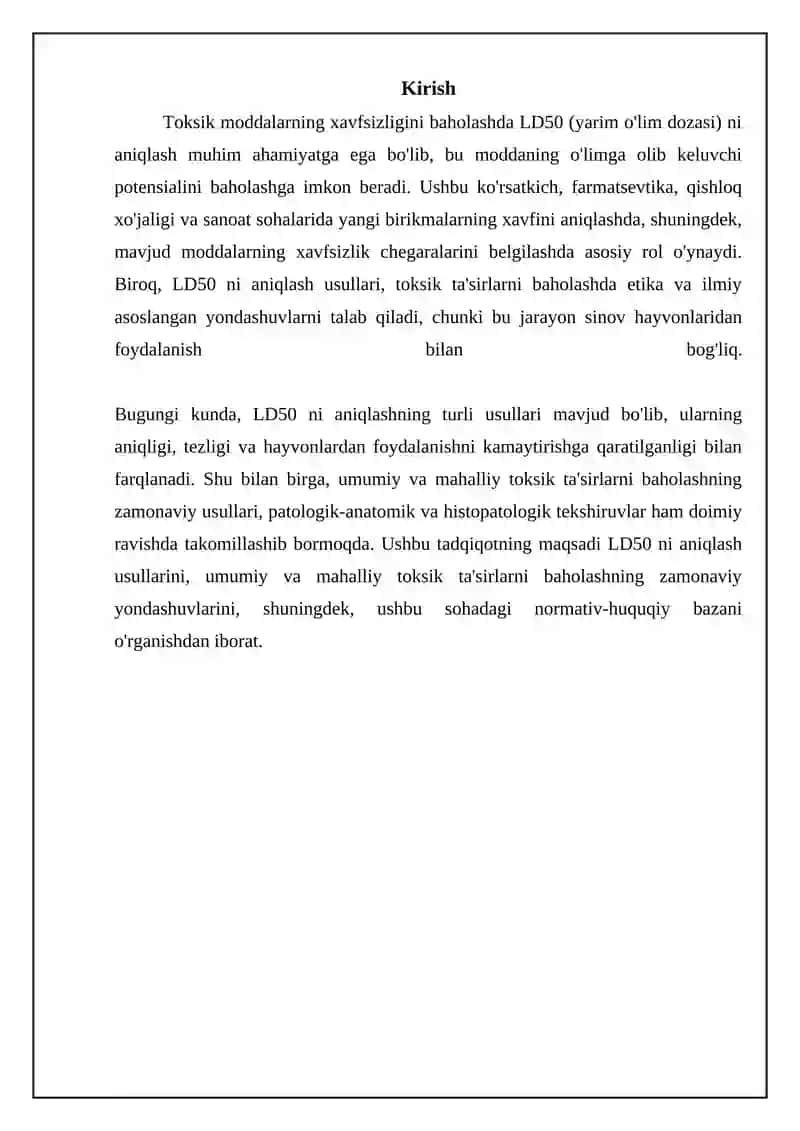 LD 50 aniqlash, umumiy va maxalliy toksik ta'sirlarni baxolash metodikalari 3